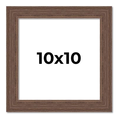 10x10 Frame Brown Farmhouse Solid Wood Picture Frame Width 1.5 Inches | Interior Frame Depth 0.5 Inches | Rustic Barnwood Brown Distressed Frame with UV Acrylic, Foam Board Backing & Hanging Hardware