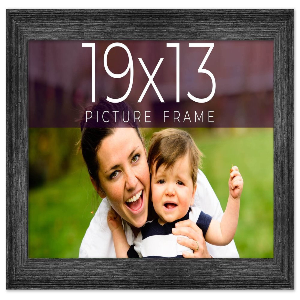 19x13 Frame Black Real Wood Picture Frame Width 1.5 Inches | Interior Frame Depth 0.5 Inches | Barn Black Distressed Photo Frame Complete with UV Acrylic, Foam Board Backing & Hanging Hardware