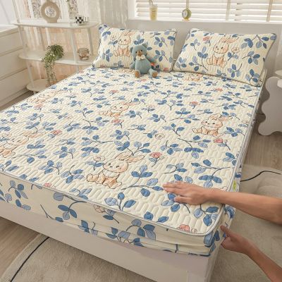 FCLDESHOP Hotel Quality Fitted SheetThickened Cartoon Printed Latex Bed Sheets, Boys Girls Bedroom Cool Non-Slip Mattress Topper,Rabbit,90 * 200cm (2pcs)