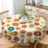 70'S Retro Floral Tablecloth, Boho Abstract Yellow Orange Flowers Groovy Table Cover for Country Farmhouse Kitchen Dining Room Party Picnic Table Decor 60x60nch view 3