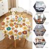 70'S Retro Floral Tablecloth, Boho Abstract Yellow Orange Flowers Groovy Table Cover for Country Farmhouse Kitchen Dining Room Party Picnic Table Decor 60x60nch view 4