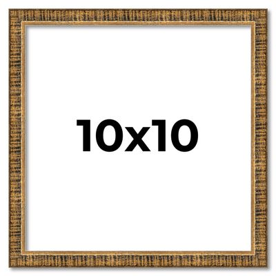 10x10 Frame Gold Kingsley Distressed Solid Wood Picture Frame Width 0.75 Inches | Interior Frame Depth 0.5 Inches | Kingsley Frame with UV Acrylic, Foam Board Backing & Hanging Hardware