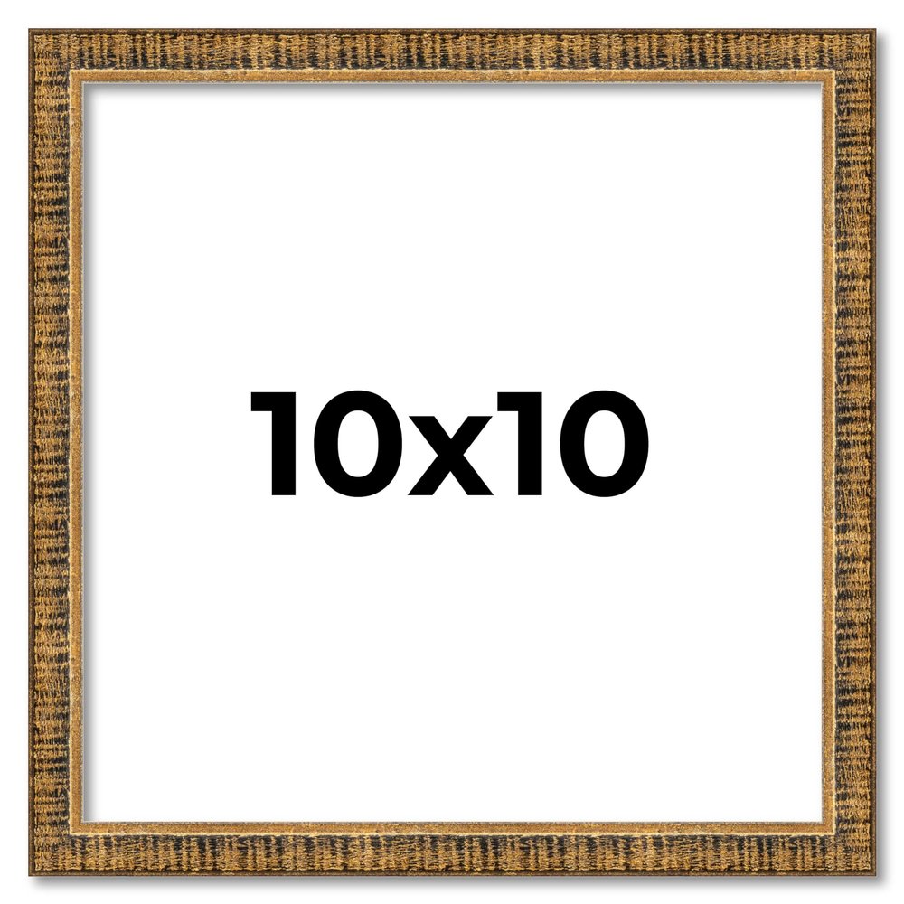 10x10 Frame Gold Kingsley Distressed Solid Wood Picture Frame Width 0.75 Inches | Interior Frame Depth 0.5 Inches | Kingsley Frame with UV Acrylic, Foam Board Backing & Hanging Hardware