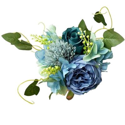 HXSCOO Luxury Hydrangea Artificial Flowers Fake Flower Bride Bouquet Silk Rose Peony Bridal Wedding Bouquet Home Decoration (Color : Blue)