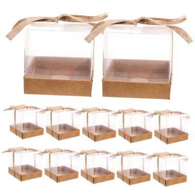 Hoement 12Pcs Small Candy Boxes for Giving and Cake Packaging Wedding Storage Cases with Ribbon and Base for Party Favors and Special Occasions