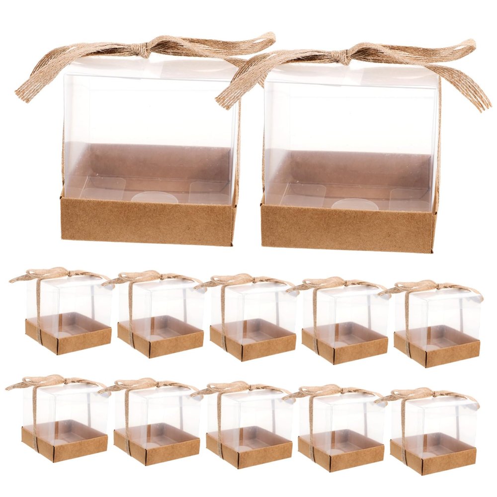 Hoement 12Pcs Small Candy Boxes for Giving and Cake Packaging Wedding Storage Cases with Ribbon and Base for Party Favors and Special Occasions