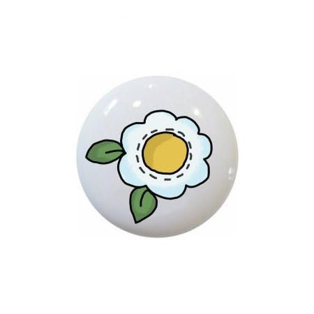 Bee Happy Bumblebee Hive Flowers Honeycomb Kids Decor - Farm Fresh Knobs Ceramic Cabinet Kitchen Bathroom Bedroom Furniture Handles or Pulls w/Glossy Finish 1.5 x 1.5 Inches (Daisy)