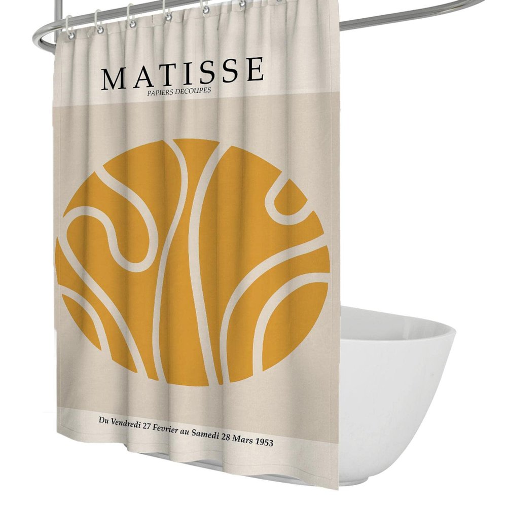 Wewoo Home Bathroom Shower Curtain Henri Matisse Yellow Round Pattern Print Bathroom Abstract Line Bathtub Curtain with 12 Hooks Premium Material W78xL78in