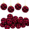 24 Pack Christmas Ornaments Buffalo Plaid Xmas Balls Decorative Christmas Tree Hanging Ornaments for Christmas Decorations view 1