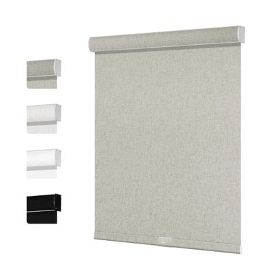 Boolegon Blackout Roller Shades for Windows Linen Fabric Cordless Roller Blinds with Cassette Valance Thermal Insulated Room Darkening Window Shades for Home Door,Oatmeal,17" W x 52" H