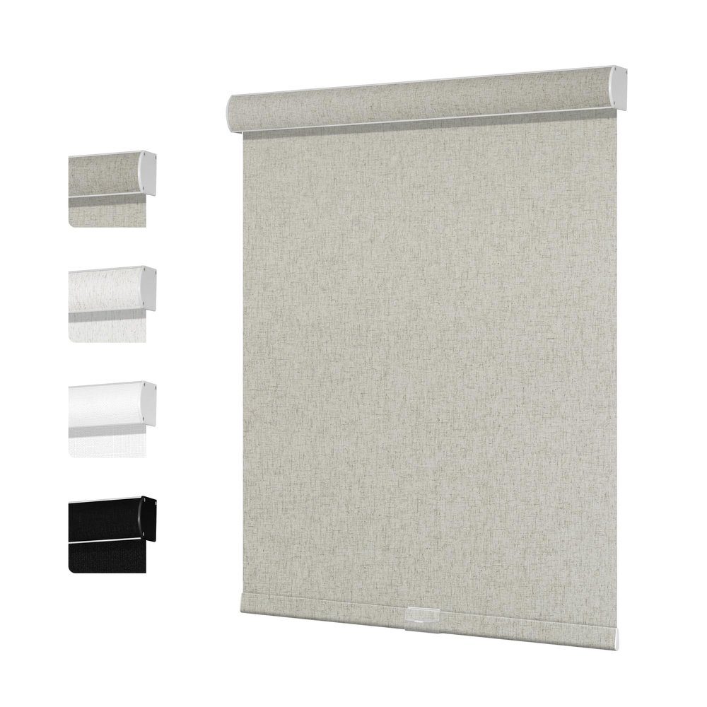Boolegon Blackout Roller Shades for Windows Linen Fabric Cordless Roller Blinds with Cassette Valance Thermal Insulated Room Darkening Window Shades for Home Door,Oatmeal,17" W x 52" H