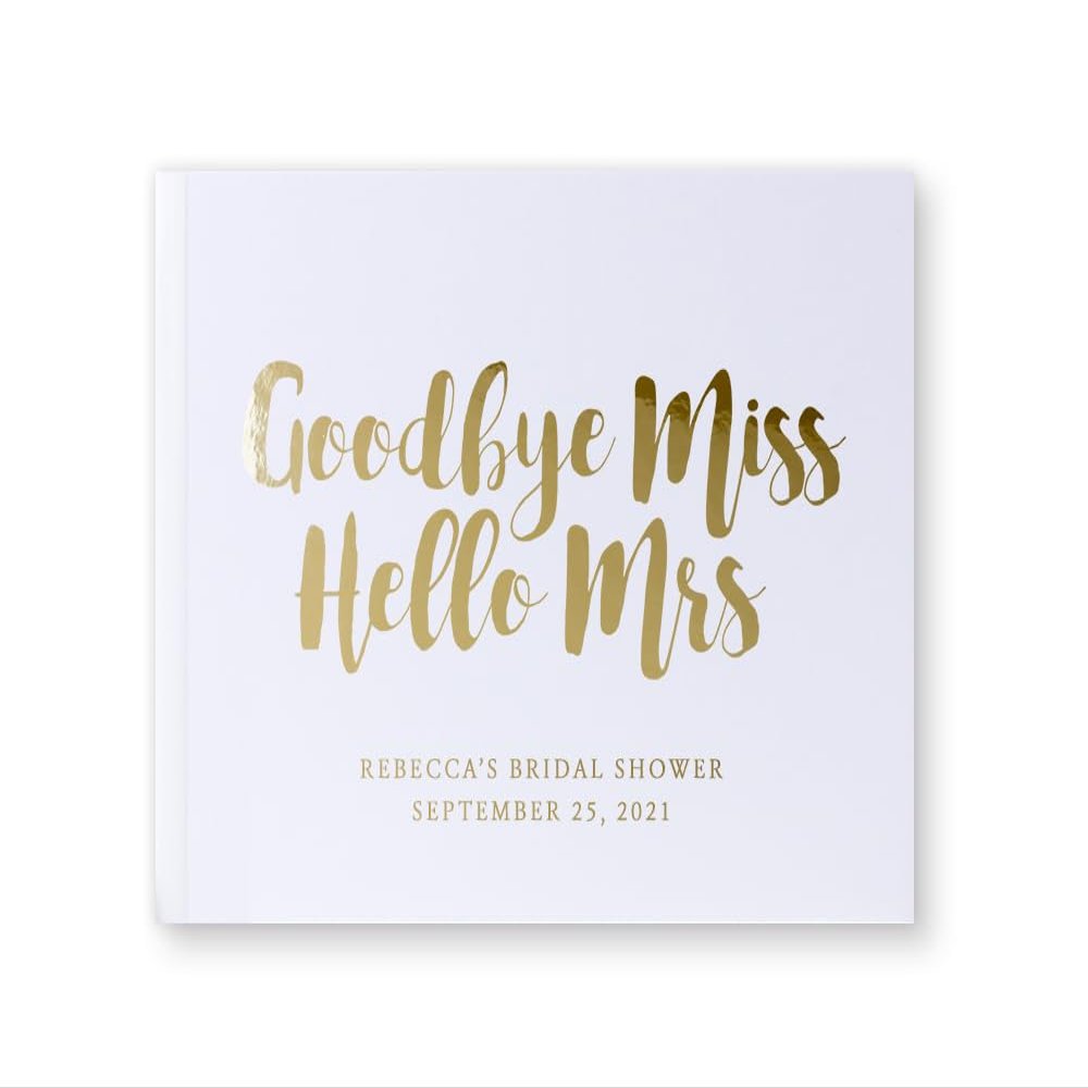 Bridal Shower Guest Book Personalized Bachelorette Album Wedding Party Guestbook Gift for Future Bride - White Gold (9x6)