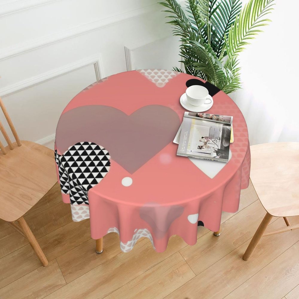 Biviel Valentine's Day Love Variety of Patterns Round Tablecloth is Suitable for Decorative or use for Any Indoor and Outdoor Dining Occasion