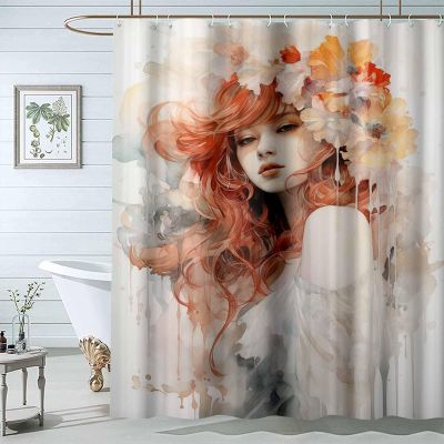 JOSUE Shower Curtain, Orange,White,Red Shower Curtains for Bathroom Decorative Waterproof Fabric, Bath Curtain Decor for Bathroom with 12 Hooks - 150x180cm(59x71in)
