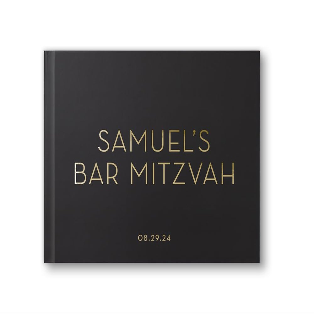 Bar Mitzvah Guest Book Bar Mitzvah Gift Idea for Jewish Celebration, Guestbook for Party Photo Album - Black Gold (10x8)
