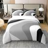 Modern Grey Black Striped 100% Cotton Duvet Cover King, Geometric Comforter Cover for Kids Boys Girls Bedroom, Retro Circle Swirls Bedding Set, Abstract Texture Color Quilt Cover with 2 Pillow Cases view 1