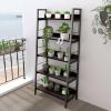 Himimi Industrial Ladder Shelf, Rustic 5 Tier Leaning Bookshelf, Wood Metal Ladder Bookcase, Plant Flower Stand Rack Book Storage Shelves for Living Room, Bedroom, Home Office view 4