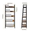 Himimi Industrial Bookshelf 5-Tier, Home Office Bookcase Ladder Shelf, Freestanding Storage Shelves Rack Shelf Unit, Brown Ladder Bookcases with Metal Frame for Bedroom, Living Room, Kitchen view 3
