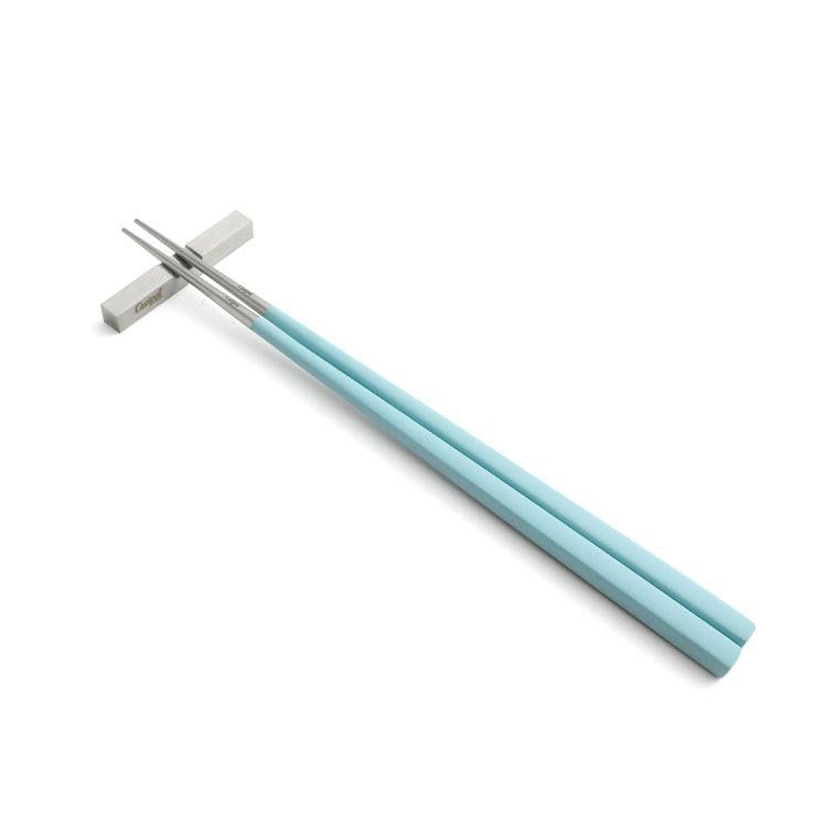 Cutipol KUBE KU39T Chopsticks + Chopsticks Rest Set, 2 Pairs Set, Turquoise Silver