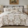 Cinefoso Reversible Quilt Set Queen Size, 100% Cotton Damask Floral Quilted Bedding, Farmhouse Lightweight Bedspread All-Season, Tan and White 3-Pcs view 1