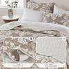 Cinefoso Reversible Quilt Set Queen Size, 100% Cotton Damask Floral Quilted Bedding, Farmhouse Lightweight Bedspread All-Season, Tan and White 3-Pcs view 2