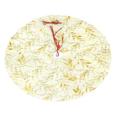 Yellow Leaves Branches Flowers Christmas Tree Skirts 30", Xmas Tree Cloth Mats Trees Skirts for Decor Gift, Home Decoration