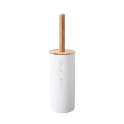 Toilet Brush, Freestanding Plastic Toliet Bowl Brush Bamboo Toliet Brush Set for Bathroom Long Handle Toliet Cleaner Brush with Holder (Color : White B)