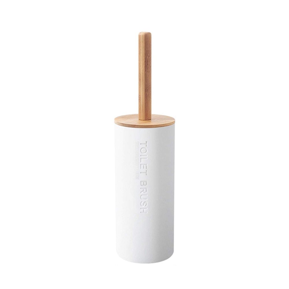 Toilet Brush, Freestanding Plastic Toliet Bowl Brush Bamboo Toliet Brush Set for Bathroom Long Handle Toliet Cleaner Brush with Holder (Color : White B)