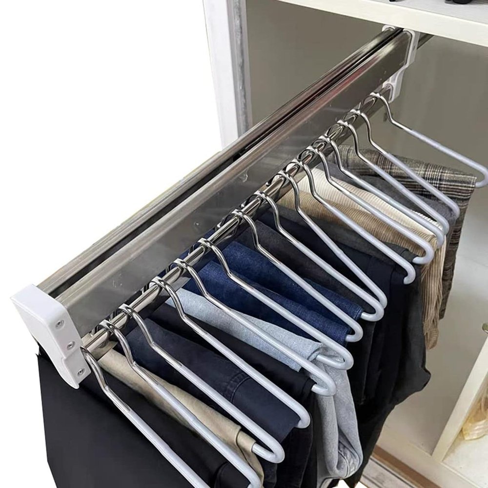 Adjustable Wardrobe Clothing Rail - Pull Out Clothes Hanger Rod - , Adjustable 30-80cm Wardrobe Rail Clothes Rack, Extendable Clothes Rail With 2 Sliding Track, Pull Out Closet Rod ( Size : 600mm )