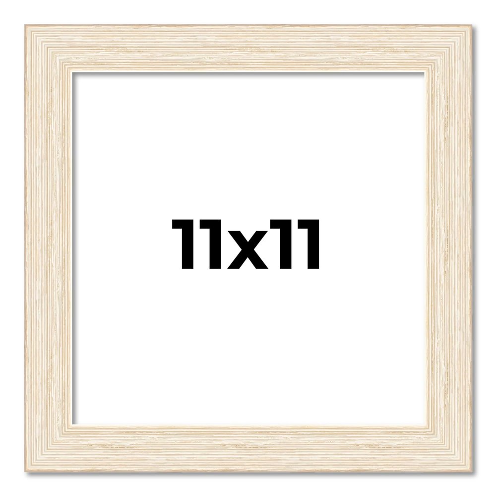 11x11 Frame White Real Wood Picture Frame Width 1.5 Inches | Interior Depth 0.5 Inches | Barn White Distressed Photo Frame Complete with UV Acrylic, Foam Board Backing & Hanging Hardware