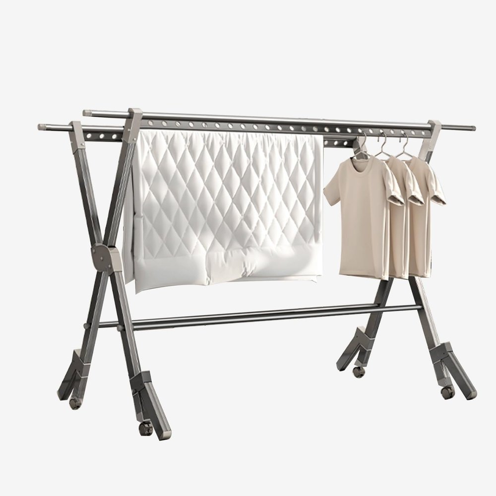 Clothes Drying Rack, Indoor Clothes Drying Rack, Foldable Standing Garment Dryer Collapsible Movable Laundry Airer with 4-Wheels for Home Storage, High-Strength Aluminum Drying Rack