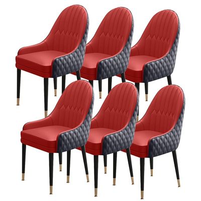 AYARNA Kitchen Dining Chairs Set of 6 Microfiber Leather Soft Padded Seat Modern Wooden Legs Accent Arm Chairs(Ruby red+Black)