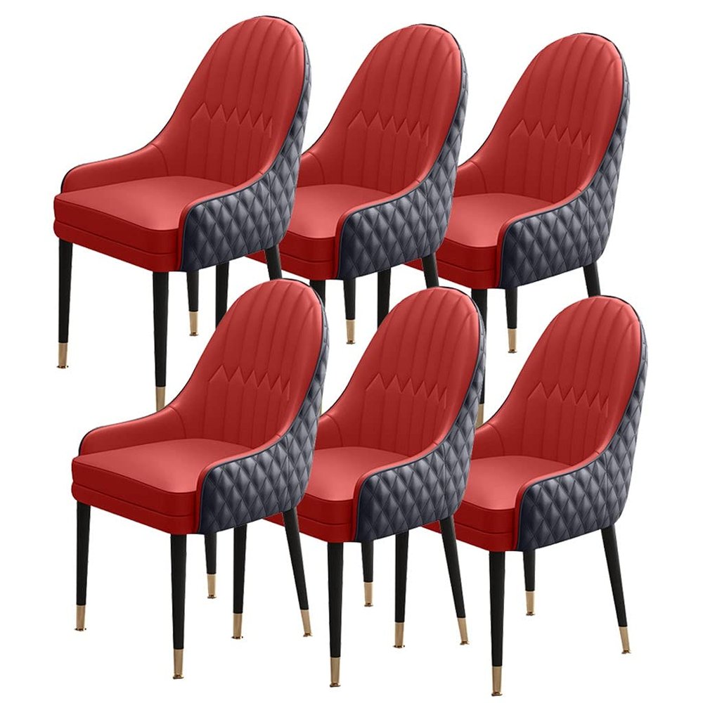 AYARNA Kitchen Dining Chairs Set of 6 Microfiber Leather Soft Padded Seat Modern Wooden Legs Accent Arm Chairs(Ruby red+Black)