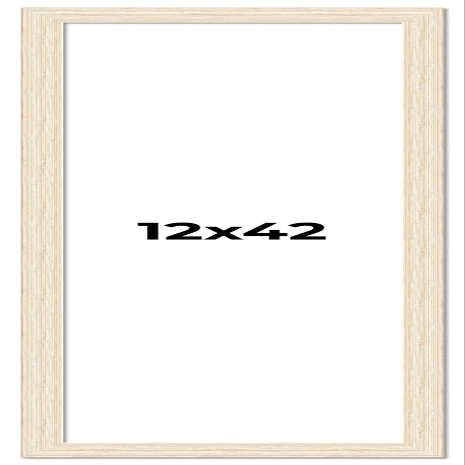 12x42 Frame White Real Wood Picture Frame Width 1.5 Inches | Interior Depth 0.5 Inches | Barn White Distressed Photo Frame Complete with UV Acrylic, Foam Board Backing & Hanging Hardware