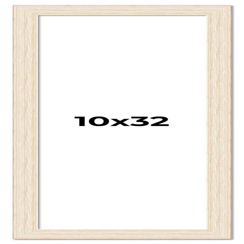 10x32 Frame White Real Wood Picture Frame Width 1.5 Inches | Interior Depth 0.5 Inches | Barn White Distressed Photo Frame Complete with UV Acrylic, Foam Board Backing & Hanging Hardware
