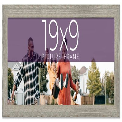 19x9 Frame Grey Real Wood Picture Frame Width 1.5 Inches | Interior Frame Depth 0.5 Inches | Barn Grey Distressed Photo Frame Complete with UV Acrylic, Foam Board Backing & Hanging Hardware