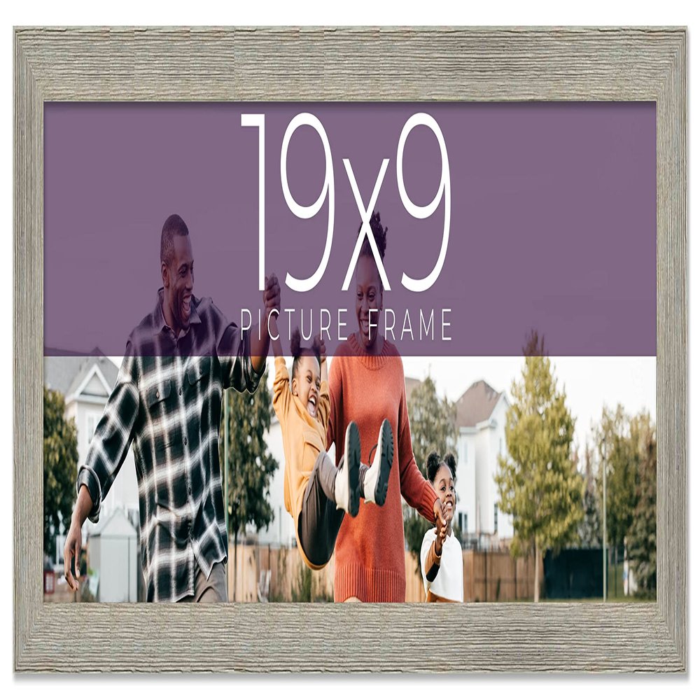 19x9 Frame Grey Real Wood Picture Frame Width 1.5 Inches | Interior Frame Depth 0.5 Inches | Barn Grey Distressed Photo Frame Complete with UV Acrylic, Foam Board Backing & Hanging Hardware