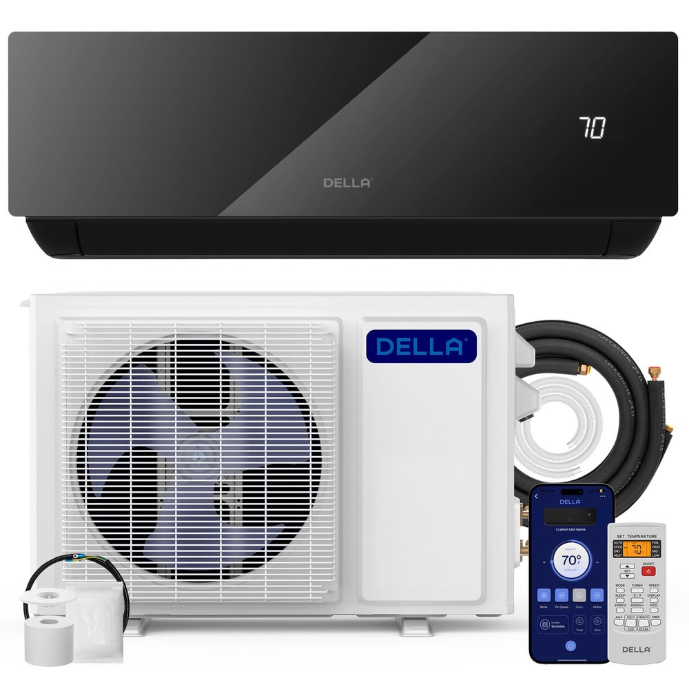 DELLA Umbra Series 12000 BTU Mini Split Work with Alexa 20 SEER2 Cools Up to 550 Sq.Ft Energy Saving Split AC & Pre-Charged 1 Ton Heat Pump Ductless Inverter System