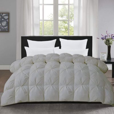 The OutNeT Silver Pinch Pleated Comforter Oversized King (132x120Inch), 3 Pieces(1 Pintuck Comforter and 2 Pillowcases) Pintuck Cotton Down Alternative Comforter Bedding Set