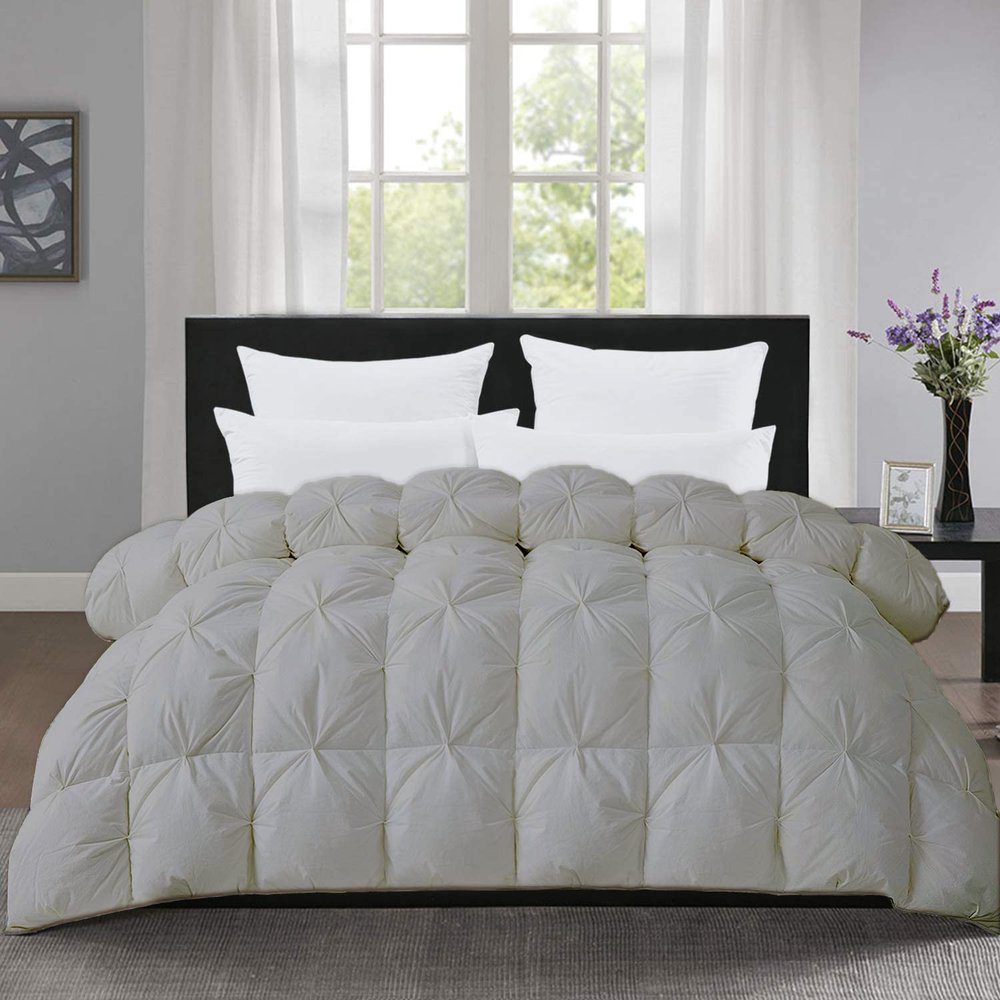 The OutNeT Silver Pinch Pleated Comforter Oversized King (132x120Inch), 3 Pieces(1 Pintuck Comforter and 2 Pillowcases) Pintuck Cotton Down Alternative Comforter Bedding Set