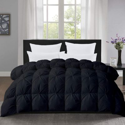 The OutNeT Black Pinch Pleated Comforter Oversized King (116x98Inch), 3 Pieces(1 Pintuck Comforter and 2 Pillowcases) Pintuck Cotton Down Alternative Comforter Bedding Set