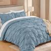 Andency Grayish Blue Pinch Pleat Comforter Full(79x90Inch), 3 Pieces(1 Pintuck Comforter and 2 Pillowcases) Solid Soft Down Alternative Polyester Lightweight Bedding Set All Season view 1