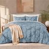 Andency Grayish Blue Pinch Pleat Comforter Full(79x90Inch), 3 Pieces(1 Pintuck Comforter and 2 Pillowcases) Solid Soft Down Alternative Polyester Lightweight Bedding Set All Season view 2