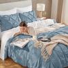 Andency Grayish Blue Pinch Pleat Comforter Full(79x90Inch), 3 Pieces(1 Pintuck Comforter and 2 Pillowcases) Solid Soft Down Alternative Polyester Lightweight Bedding Set All Season view 3