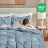Andency Grayish Blue Pinch Pleat Comforter Full(79x90Inch), 3 Pieces(1 Pintuck Comforter and 2 Pillowcases) Solid Soft Down Alternative Polyester Lightweight Bedding Set All Season view 4