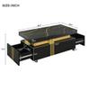 JIJIWANG Modern Coffee Table with Faux Marble Top, Rectangle Cocktail Table with Caster Wheels, Dining Table with Drawers,Center Table for Living Room,Black view 2