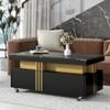 JIJIWANG Modern Coffee Table with Faux Marble Top, Rectangle Cocktail Table with Caster Wheels, Dining Table with Drawers,Center Table for Living Room,Black view 3