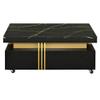 JIJIWANG Modern Coffee Table with Faux Marble Top, Rectangle Cocktail Table with Caster Wheels, Dining Table with Drawers,Center Table for Living Room,Black view 4