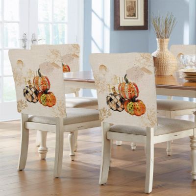 Farm Pumpkins Chair Back Cover for Dining Room Set of 6 Halloween Vegetable Pumpkin Kitchen Chair Protecter Slipcovers for Holiday Party,Weeding,Banquet,Events Vintage Linen Plant Texture