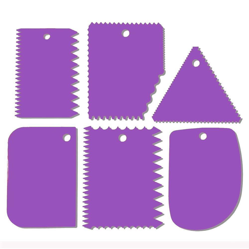 Cake Scraper, Cake Smoother Scraper Set, Dough Scraper Icing Scraper Polisher Tool, Cake Decorating Comb, Icing Smoother Plastic Sawtooth Cake Icing Kitchen Baking Cake Edge (Purple)